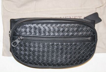 Мужская кожаная сумка пояс Bottega V. black new