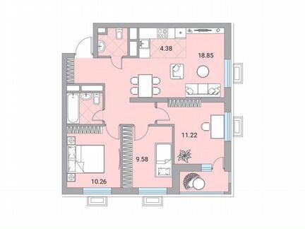 4-к квартира, 68.1 м², 18/24 эт.