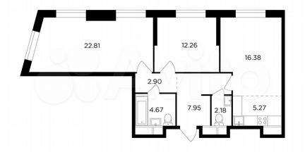 3-к квартира, 74.4 м², 11/30 эт.