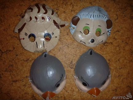 Маски из папье-маше старинный винтаж 4шт