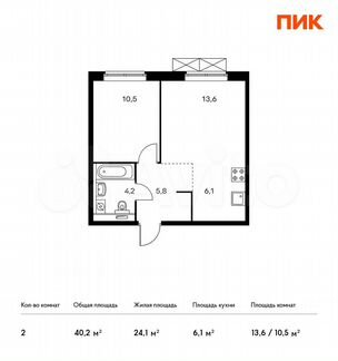 2-к квартира, 40.2 м², 8/24 эт.