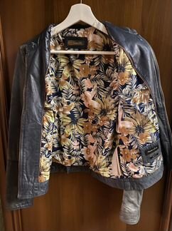 Кожаная куртка Massimo Dutti сине-серая
