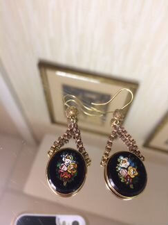 Антикварные серьги микромозаика 19 век оникс
