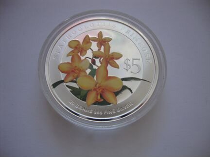 Сингапур 5 долларов 2009 Орхидеи цветы Серебро 2шт