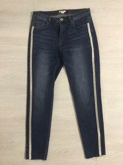 Джинсы с лампасами синие металлик скинни Ostin